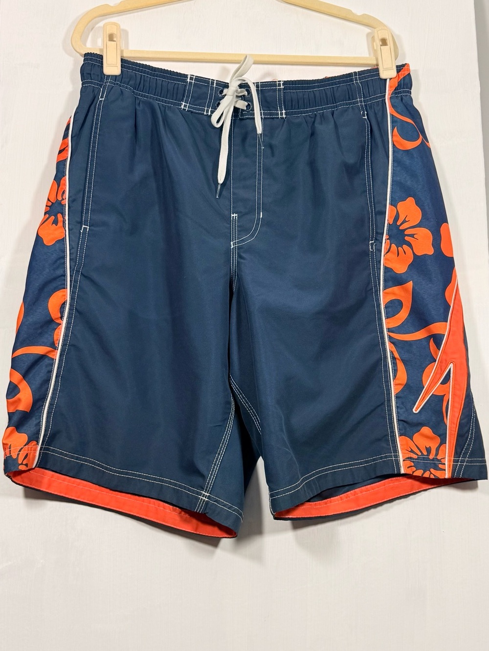 Speedo Navy Blue Swim Board Shorts with Orange Floral Panels